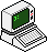 A pixel art of an old, white computer