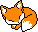 A pixel art of a red fox sleeping